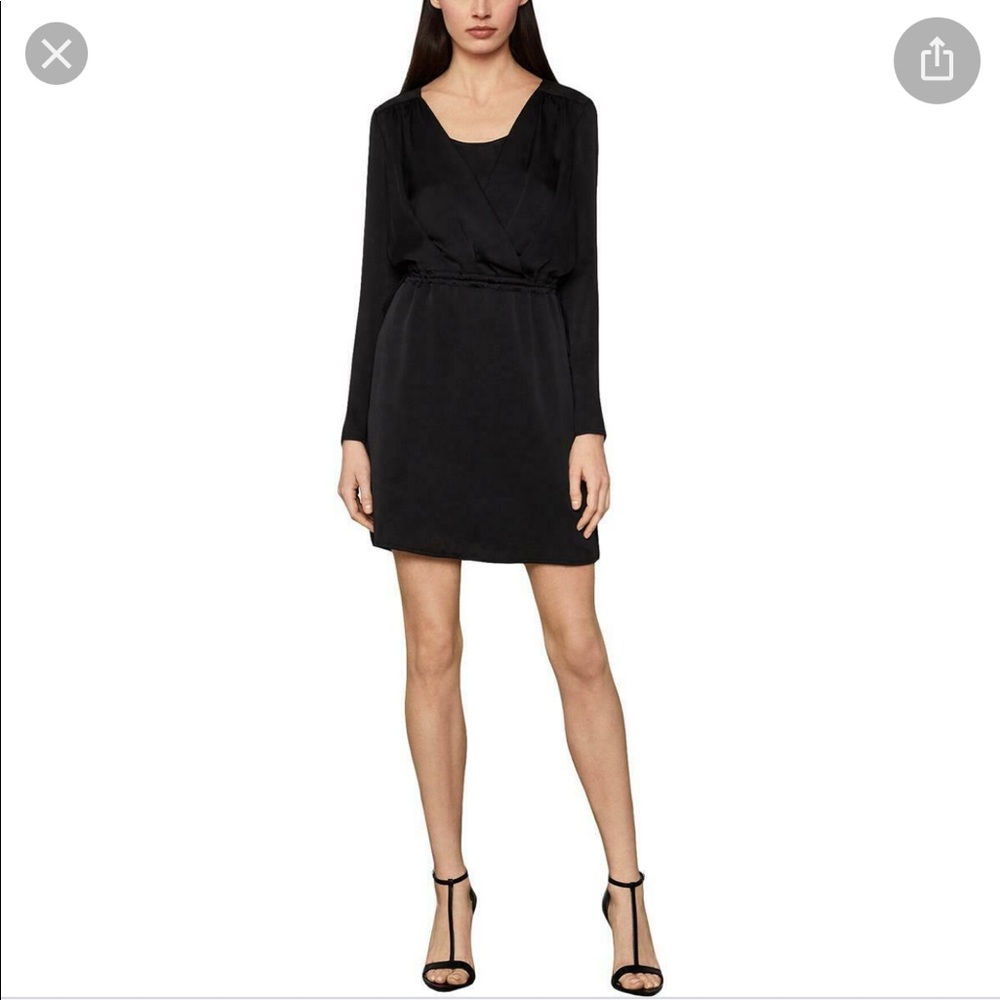 BCBGMAXAZRIA Woman’s Black Satin Drawstring Waist Mini Cocktail Dress